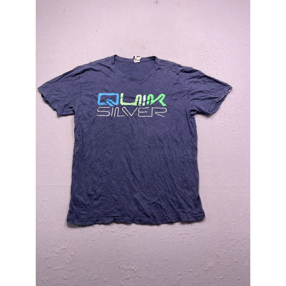 Quiksilver T-Shirt Cotton Navy Blue‎ Graphic Logo Large Mens